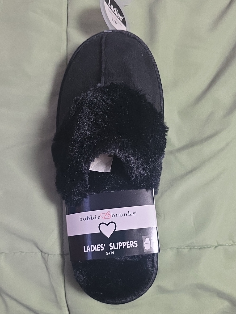 Bobbie Brooks Black Plush Open-Toe Slide Slippers